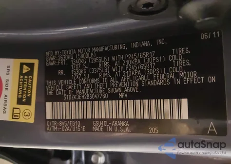 2011 Toyota Highlander Base V6 из США, поврежденный, VIN 5TDZK3EH2BS047760